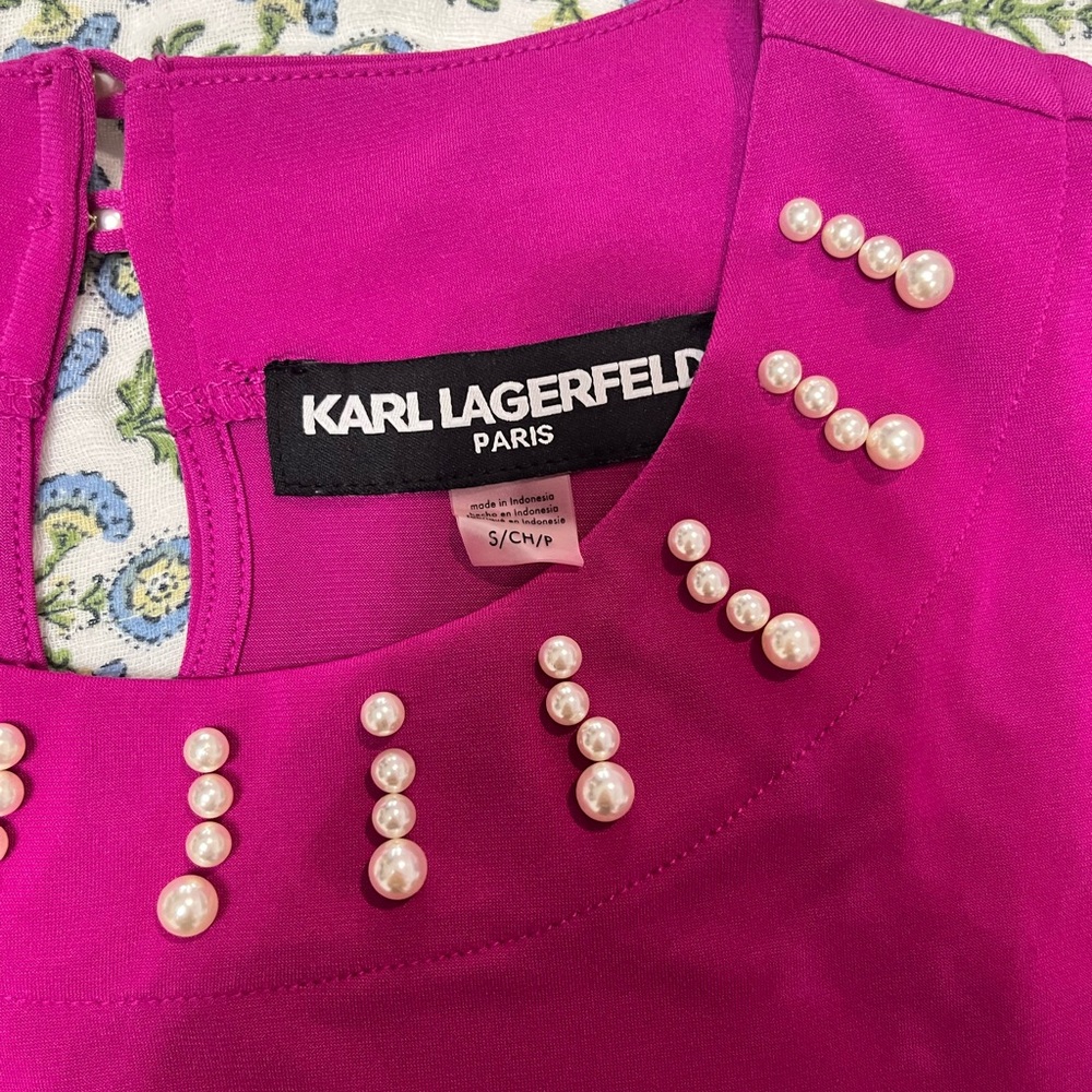 Karl Lagerfeld Paris Magenta Top with Pearl Accents